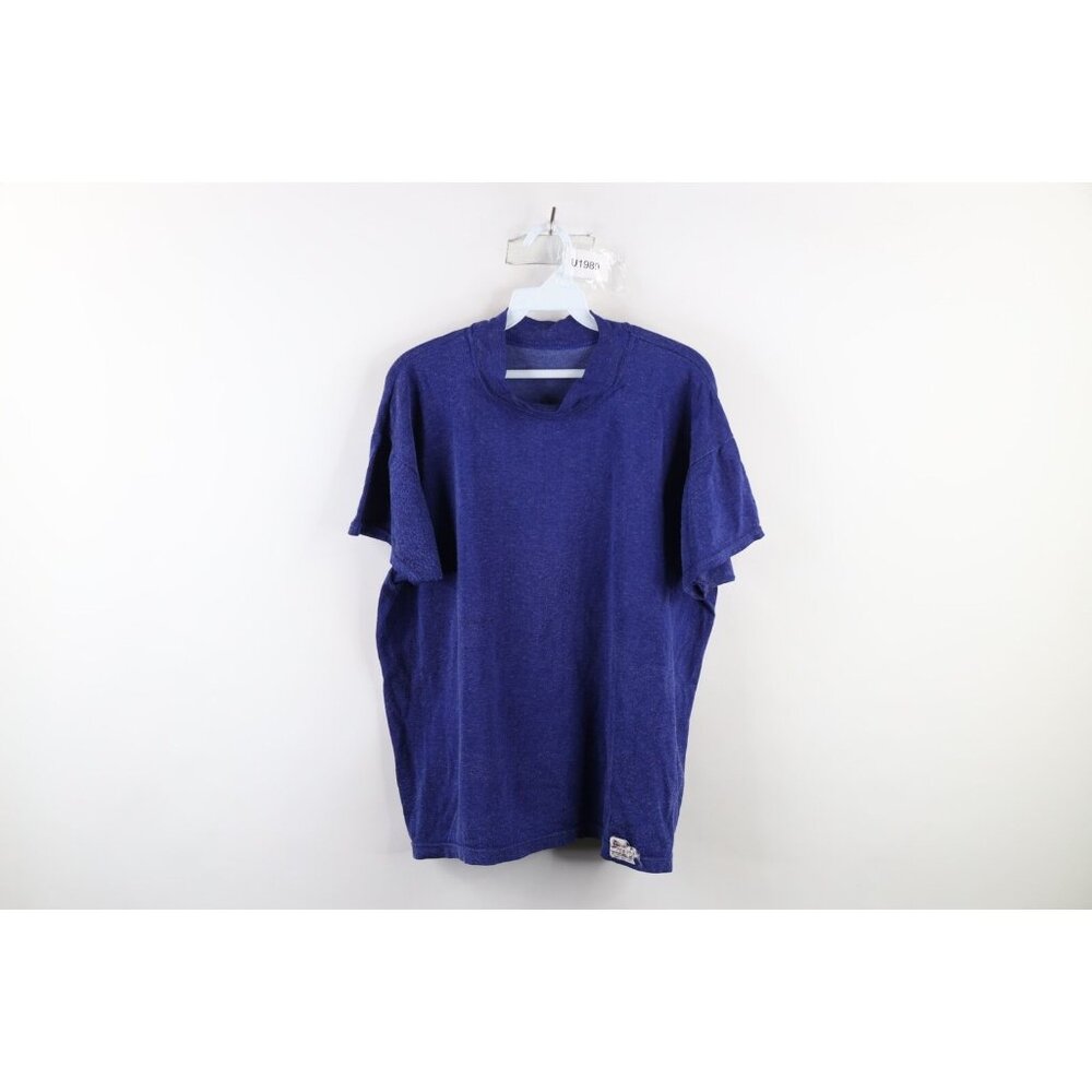 Vintage 40s 50s Felco Mens XL Distressed Rayon Knit Mock Neck Jersey T-Shirt USA